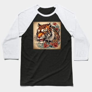 Old School Vintage Tattoo Art Tiger Baseball T-Shirt